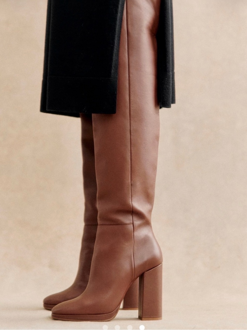Sézane Apolline Thigh High Brown Leather Boots - Picture 4 of 6